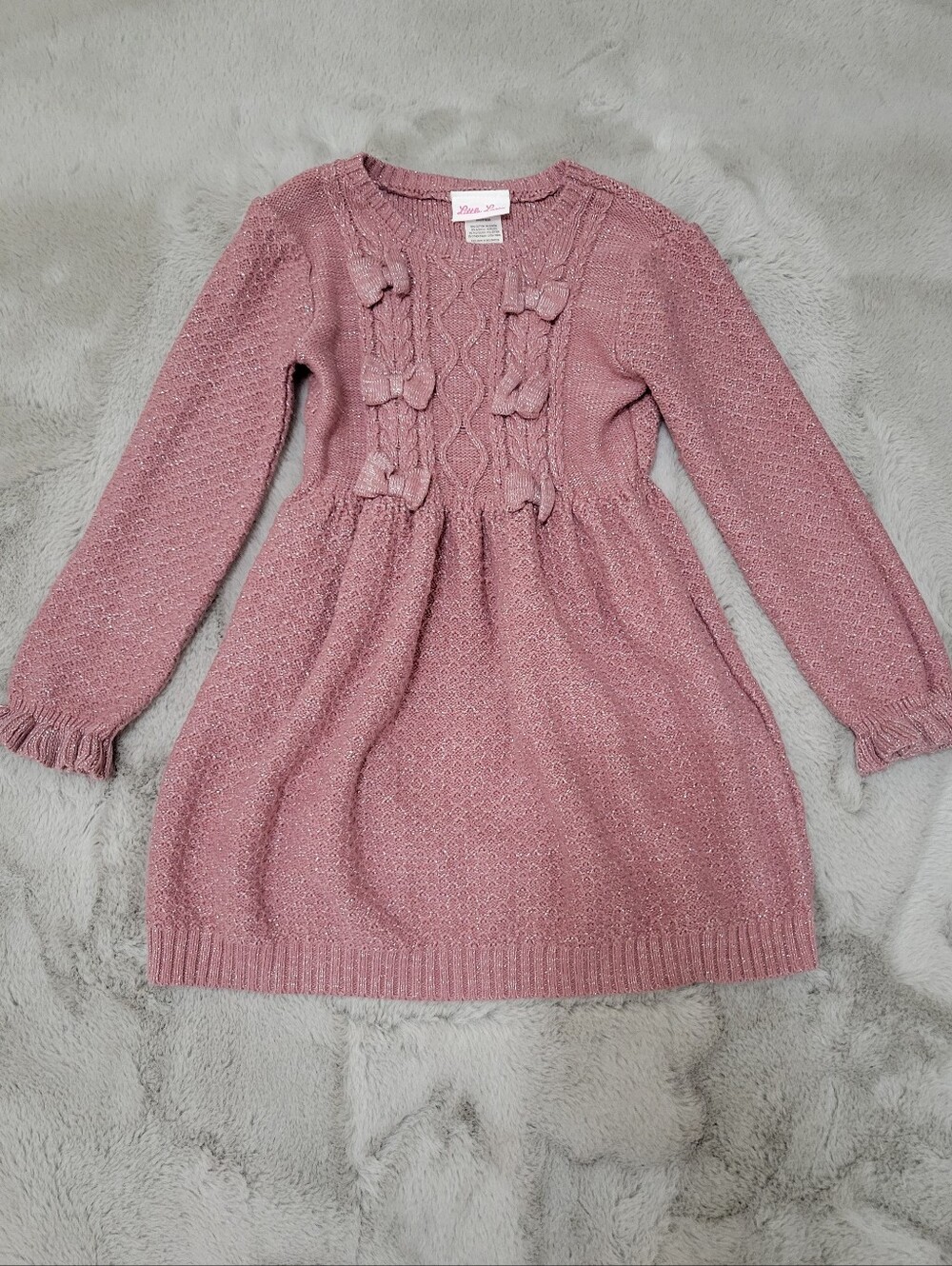 Little Lass Pink And Silver Bow Front Sweaterdress